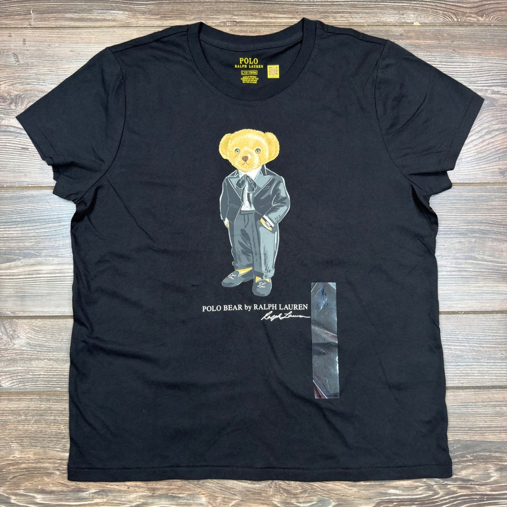 Polo Ralph Lauren Womens Size Large T-Shirt Black Tuxedo Polo Bear Graphic NWOT